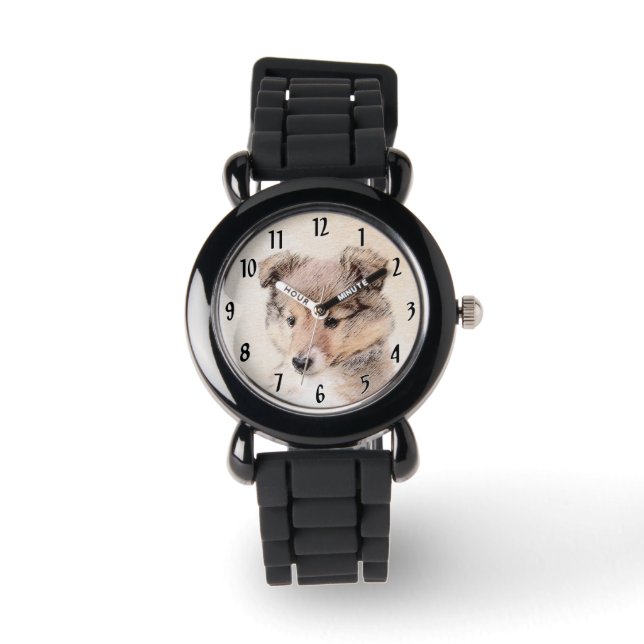 Shetland Sheepdog Puppy Painting Original Dog Art Watch (Front)