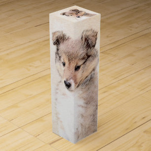 Shetland Sheepdog Puppy Painting Original Dog Art Wine Box