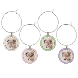 Shetland Sheepdog Puppy Painting Original Dog Art Wine Charm