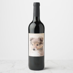 Shetland Sheepdog Puppy Painting Original Dog Art Wine Label