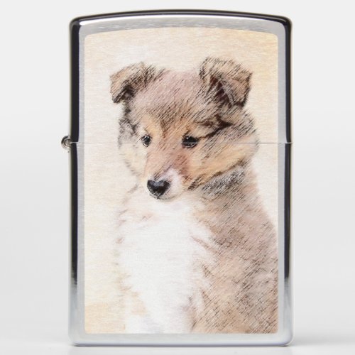 Shetland Sheepdog Puppy Painting Original Dog Art Zippo Lighter