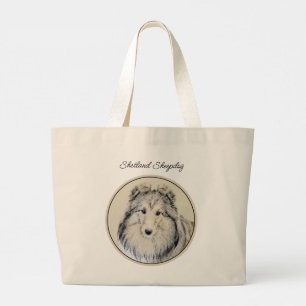 Shetland Sheepdog Puppy Painting Sheltie Dog Art Large Tote Bag