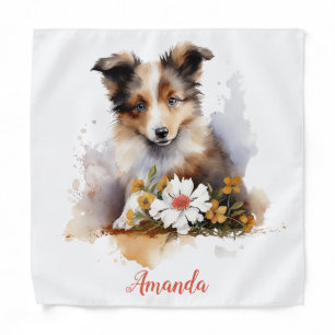 Shetland Sheepdog Puppy Pet Watercolor Flower Bandana
