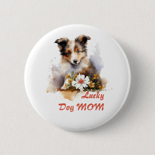 Shetland Sheepdog Puppy Pet Watercolor Flower Button