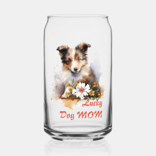 Shetland Sheepdog Puppy Pet Watercolor Flower Can Glass
