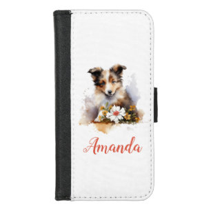 Shetland Sheepdog Puppy Pet Watercolor Flower iPhone 8/7 Wallet Case