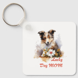 Shetland Sheepdog Puppy Pet Watercolor Flower Keychain