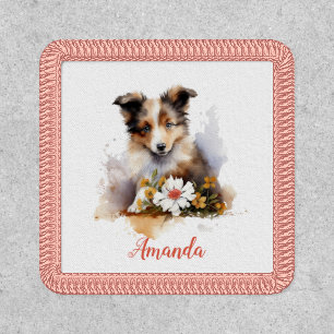 Shetland Sheepdog Puppy Pet Watercolor Flower Patch