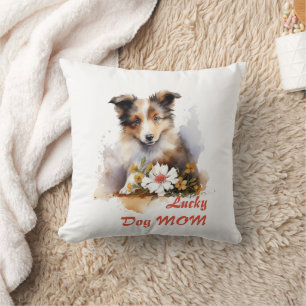 Shetland Sheepdog Puppy Pet Watercolor Flower Throw Pillow