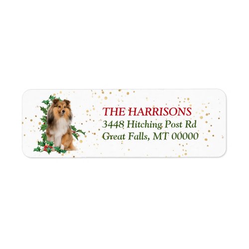 Shetland Sheepdog Red Berry Holly Return Address Label