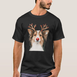 Shetland Sheepdog Reindeer Christmas Lights Dog Lo T-Shirt
