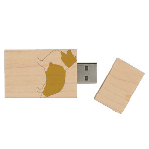 Shetland Sheepdog Sable and White Silhouette Wood Flash Drive