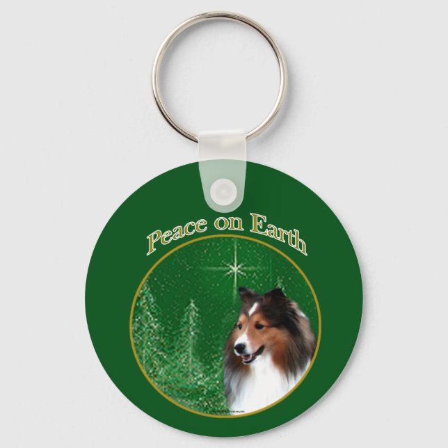 Shetland Sheepdog (sable) Peace Keychain (Front)