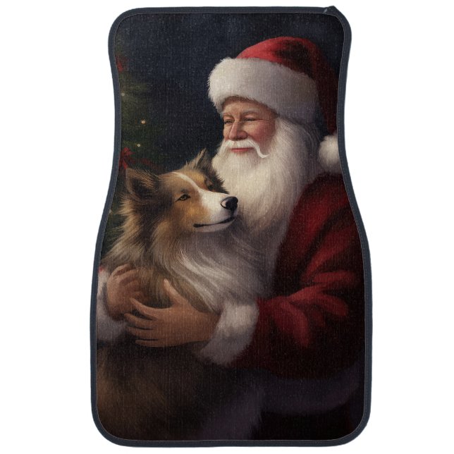 Shetland Sheepdog Santa Claus Festive Christmas Car Floor Mat (Front)