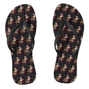 Shetland Sheepdog Santa Claus Festive Christmas Flip Flops