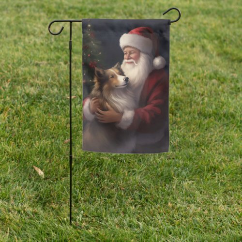 Shetland Sheepdog Santa Claus Festive Christmas Garden Flag