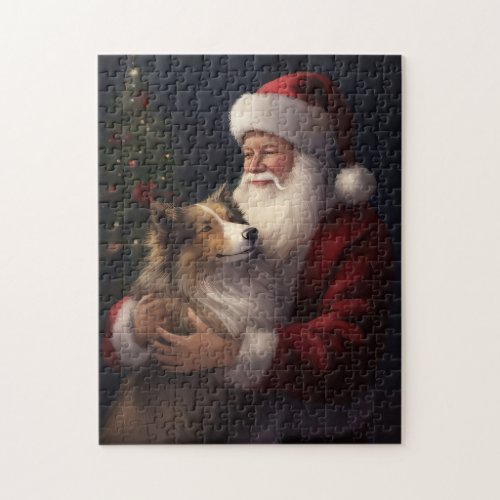 Shetland Sheepdog Santa Claus Festive Christmas Jigsaw Puzzle