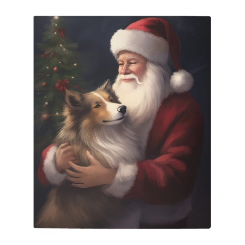 Shetland Sheepdog Santa Claus Festive Christmas Metal Print