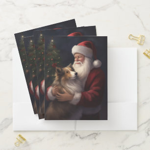 Shetland Sheepdog Santa Claus Festive Christmas Pocket Folder