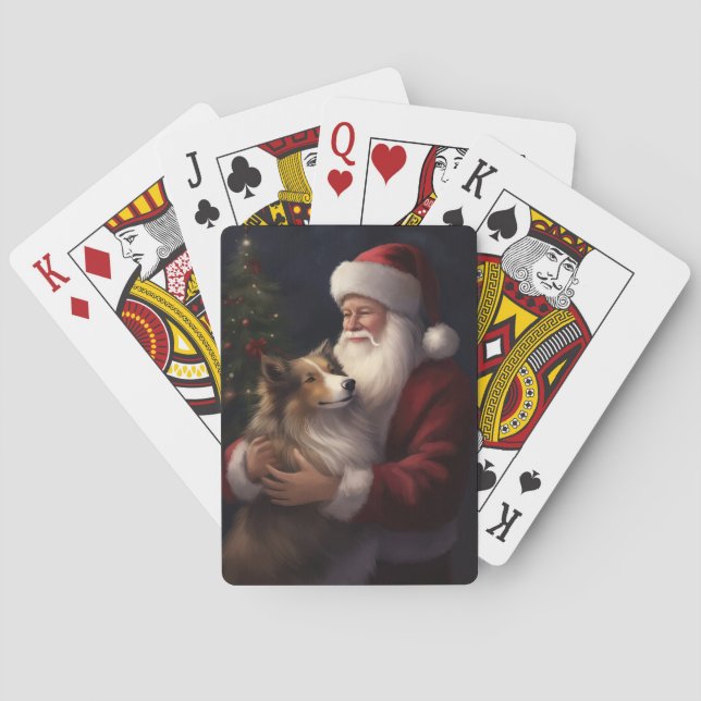 Shetland Sheepdog Santa Claus Festive Christmas Poker Cards (Back)