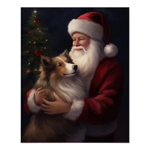 Shetland Sheepdog Santa Claus Festive Christmas Poster