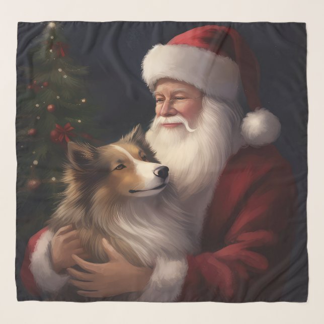 Shetland Sheepdog Santa Claus Festive Christmas Scarf (Front)
