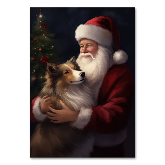 Shetland Sheepdog Santa Claus Festive Christmas Table Number (Front)