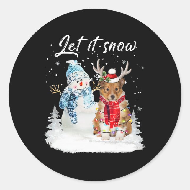 Shetland Sheepdog Santa Dog Christmas Snowman Xmas Classic Round Sticker (Front)