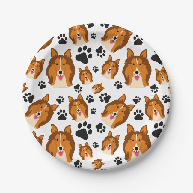 Shetland Sheepdog Scotland Sheltie Dog Puppy Paws Paper Plates (Front)