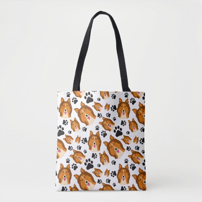 Shetland Sheepdog Scotland Sheltie Dog Puppy Paws Tote Bag (Front)