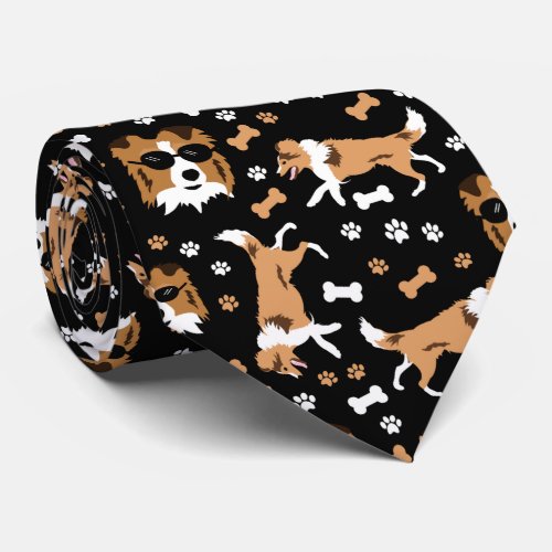 Shetland Sheepdog Sheltie Black Paw Print Neck Tie