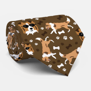 Shetland Sheepdog Sheltie Brown Paw Print Neck Tie