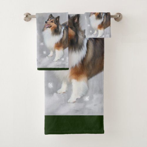 Shetland Sheepdog Sheltie Christmas Bath Towel Set