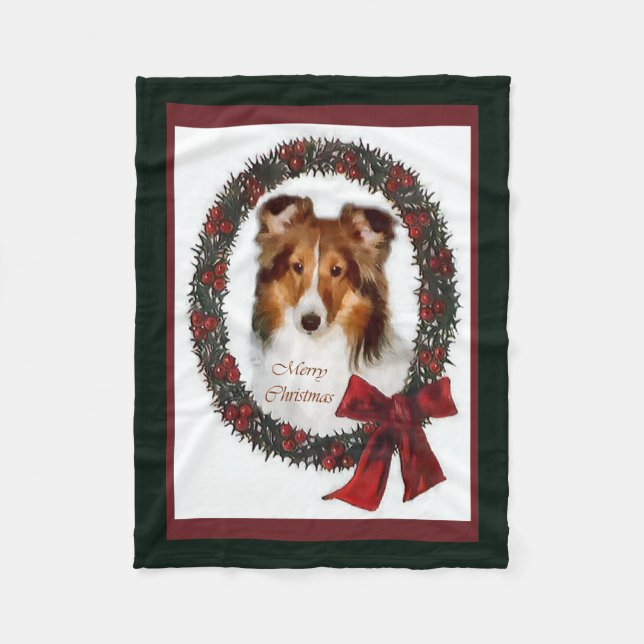 Shetland Sheepdog Sheltie Christmas  Fleece Blanket (Front)