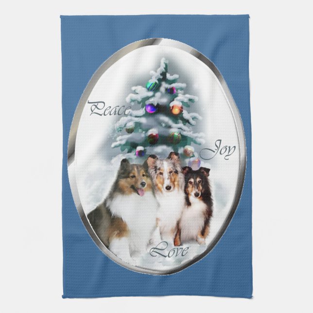 Shetland Sheepdog Sheltie Christmas Kitchen Towel (Vertical)