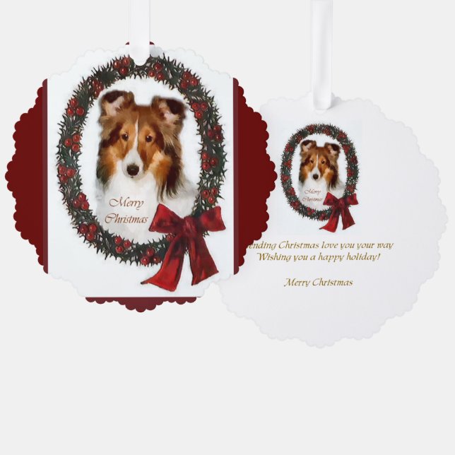 Shetland Sheepdog Sheltie Christmas  Ornament Card (Front/Back)