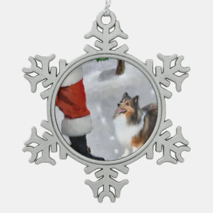 Shetland Sheepdog Sheltie Christmas Snowflake Pewter Christmas Ornament