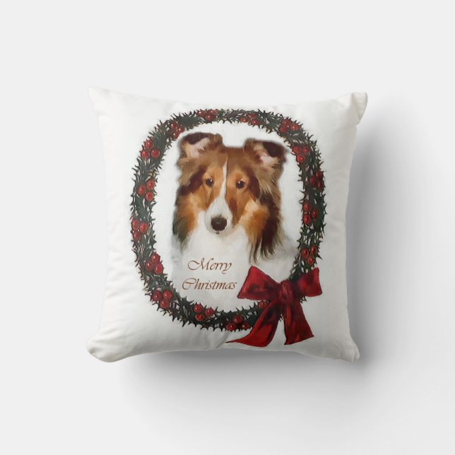 Shetland Sheepdog Sheltie Christmas Throw Pillow (Front)