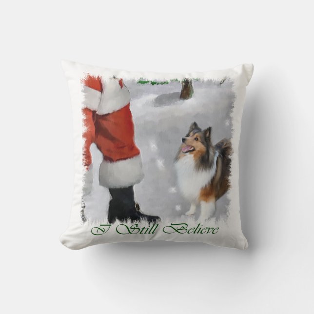 Shetland Sheepdog Sheltie Christmas Throw Pillow (Front)