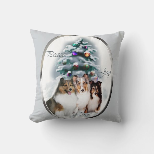 Shetland Sheepdog Sheltie Christmas Throw Pillow (Front)