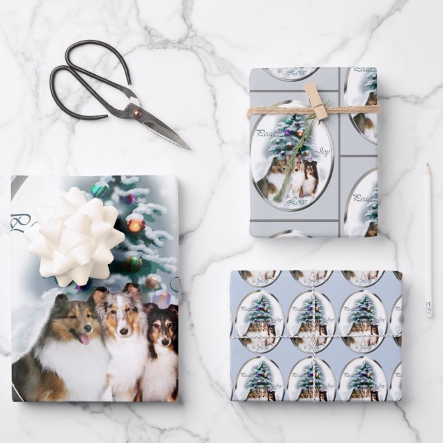Shetland Sheepdog Sheltie Christmas Wrapping Paper Sheets (Front)