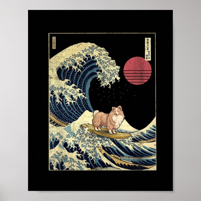 Shetland Sheepdog Sheltie Japanese Kanagawa Wave F Poster (Front)