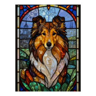 Shetland Sheepdog Sheltie Stained Glass Dog Art Poster
