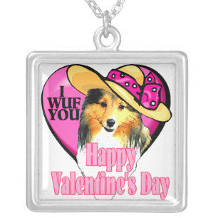 Shetland Sheepdog Sheltie Valentines Day Silver Plated Necklace