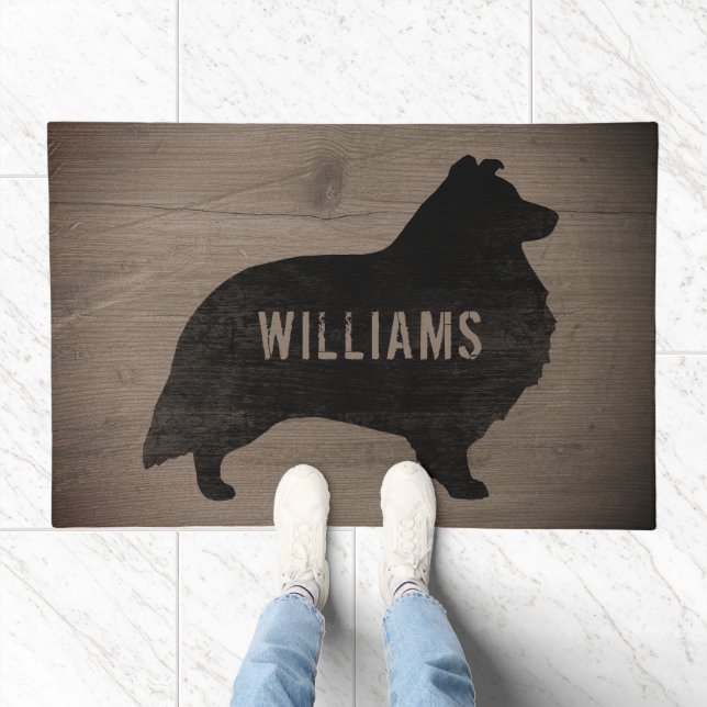 Shetland Sheepdog Silhouette Sheltie Personalized Doormat (Indoor)