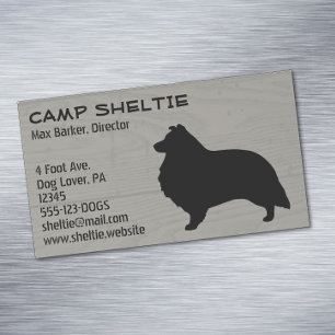 Shetland Sheepdog Silhouette Sheltie Wood Style Magnetic Business Card