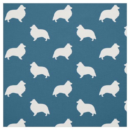 Shetland Sheepdog Silhouettes Blue and White Fabric