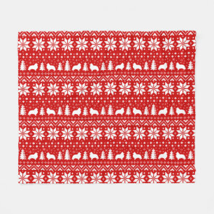 Shetland Sheepdog Silhouettes Christmas Holiday Fleece Blanket