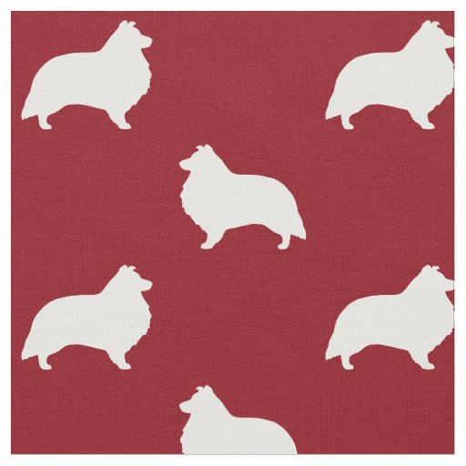 Shetland Sheepdog Silhouettes Dogs Red and White Fabric