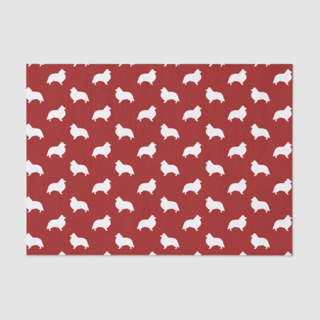 Shetland Sheepdog Silhouettes Pattern Red Tissue Paper (Front)